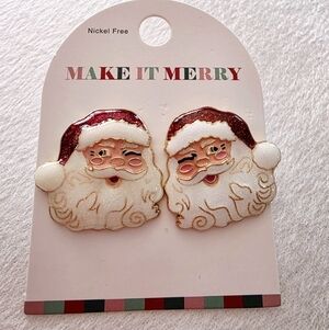 NWT Target exclusive Christmas Santa happy face Post Drop Earrings, red & gold